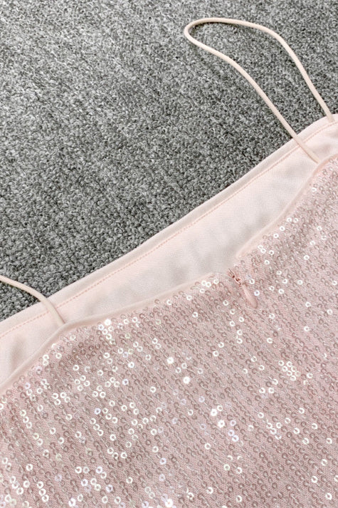 
                      
                        Spaghetti Straps Light Pink Sequin Column Long Dress
                      
                    