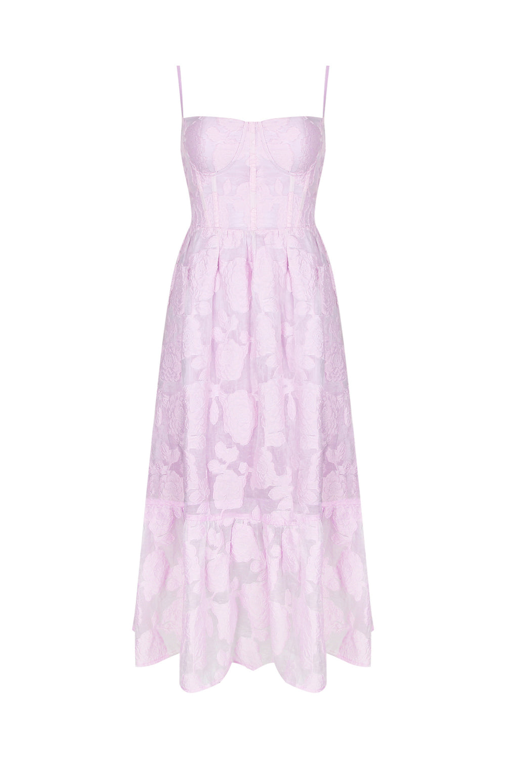 Spaghetti Straps Lilac A-line Midi Dress