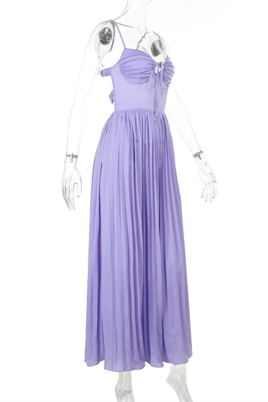 
                      
                        Spaghetti Straps Lilac Pleated Backless Long Dress
                      
                    