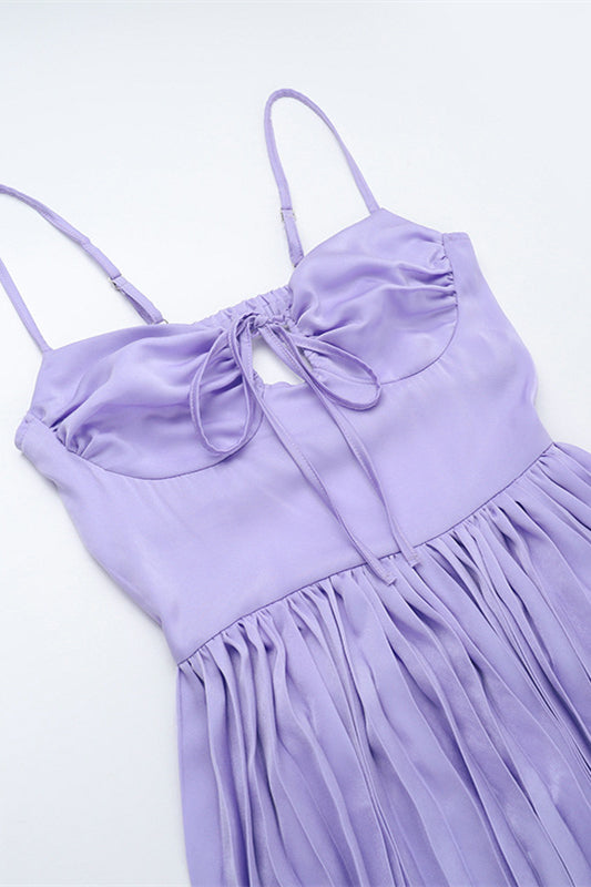 
                      
                        Spaghetti Straps Lilac Pleated Backless Long Dress
                      
                    