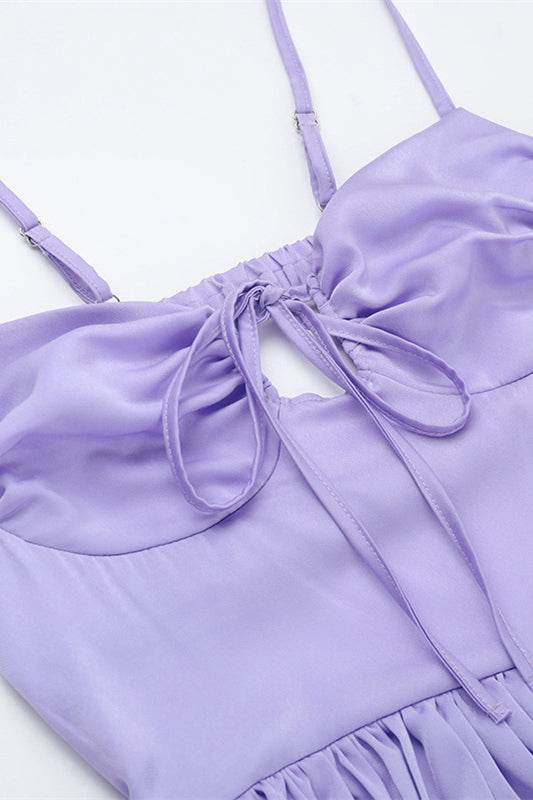 
                      
                        Spaghetti Straps Lilac Pleated Backless Long Dress
                      
                    