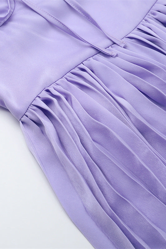 
                      
                        Spaghetti Straps Lilac Pleated Backless Long Dress
                      
                    