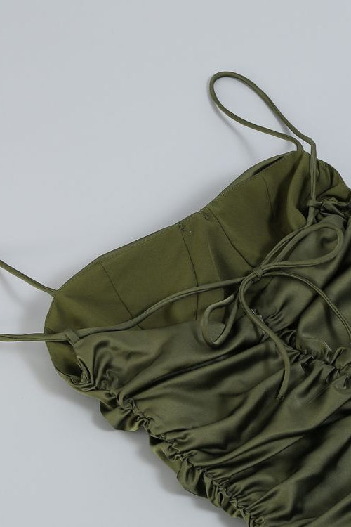 
                      
                        Spaghetti Straps Olive Green Ruched Short Dress
                      
                    