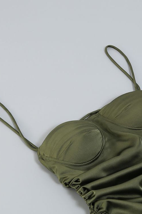
                      
                        Spaghetti Straps Olive Green Ruched Short Dress
                      
                    