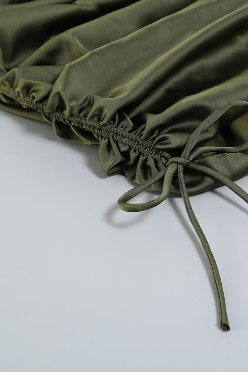 
                      
                        Spaghetti Straps Olive Green Ruched Short Dress
                      
                    