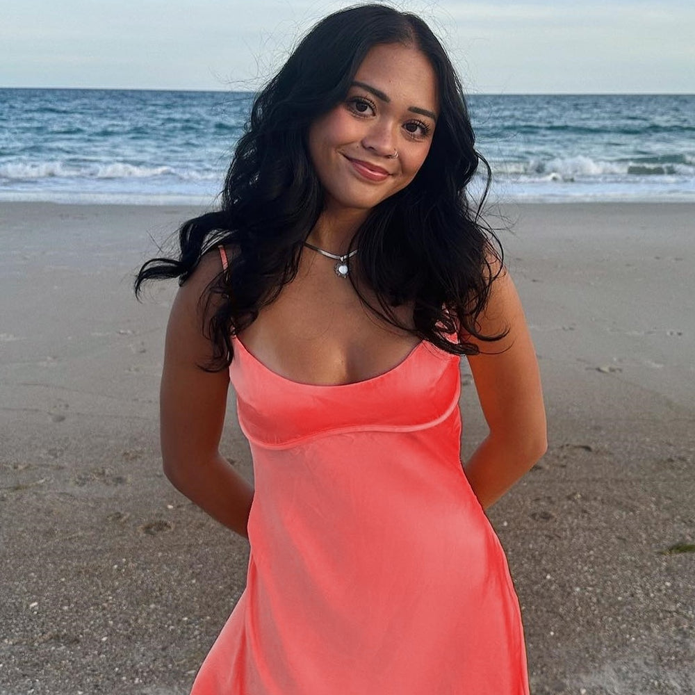 
                      
                        Spaghetti Straps Orange A-line Satin Short Dress
                      
                    