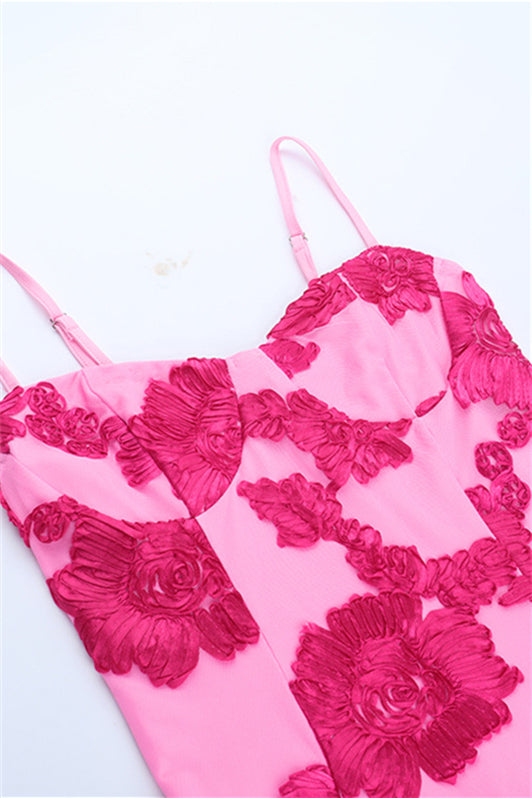 
                      
                        Spaghetti Straps Pink Jacquard Bodycon Short Dress
                      
                    