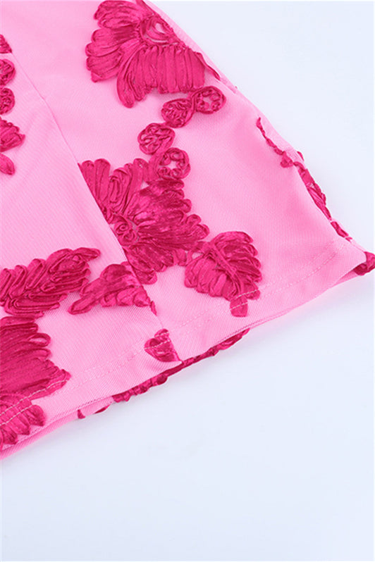 
                      
                        Spaghetti Straps Pink Jacquard Bodycon Short Dress
                      
                    