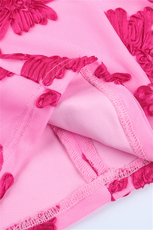 
                      
                        Spaghetti Straps Pink Jacquard Bodycon Short Dress
                      
                    