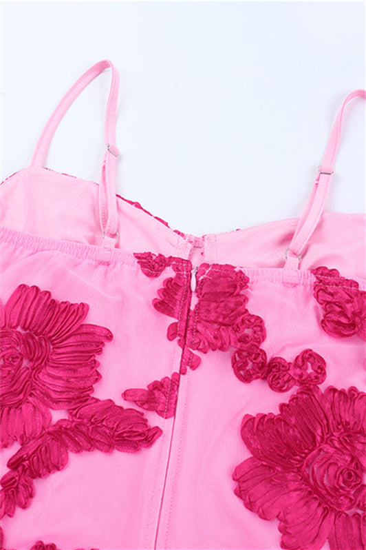 
                      
                        Spaghetti Straps Pink Jacquard Bodycon Short Dress
                      
                    