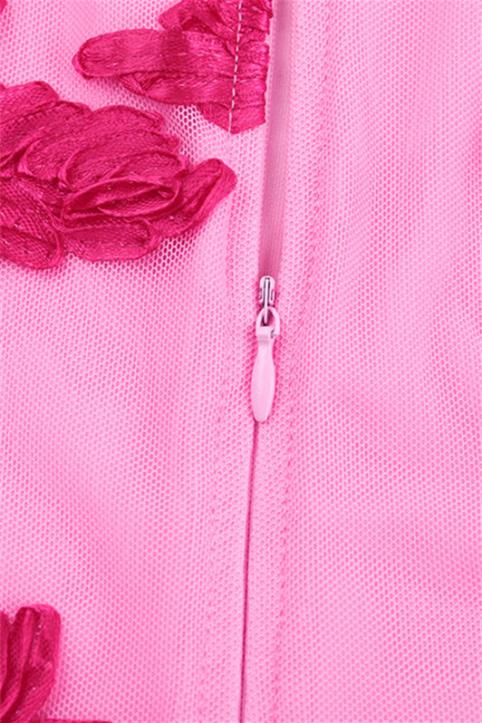 
                      
                        Spaghetti Straps Pink Jacquard Bodycon Short Dress
                      
                    