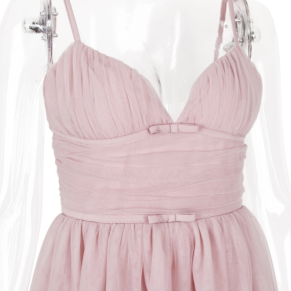 
                      
                        Spaghetti Straps Pink Ruched Tulle Short Dress
                      
                    