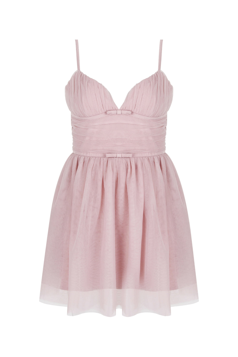 Spaghetti Straps Pink Ruched Tulle Short Dress