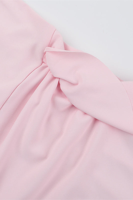
                      
                        Spaghetti Straps Pink Ruffled Hem Long Dress with Slit
                      
                    