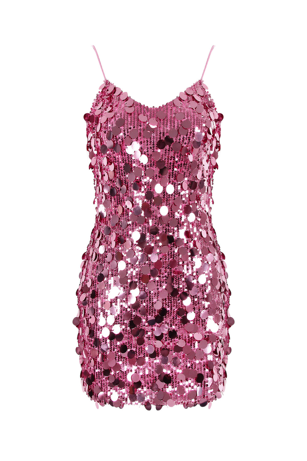 Spaghetti Straps Pink Sequin Bodycon Short Dress