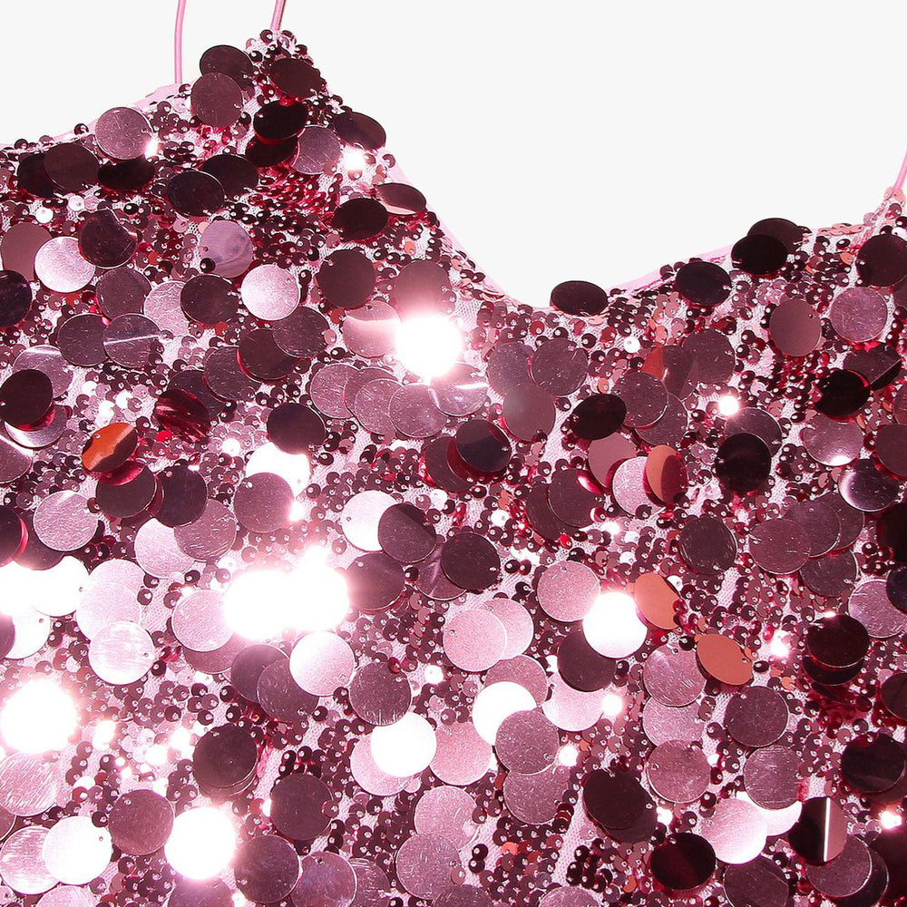 
                      
                        Spaghetti Straps Pink Sequin Bodycon Short Dress
                      
                    