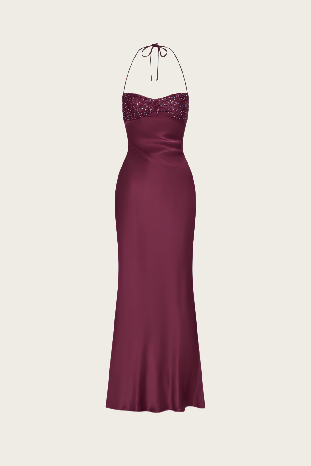 Halter Purple Ruched Bust Long Dress with Sequins