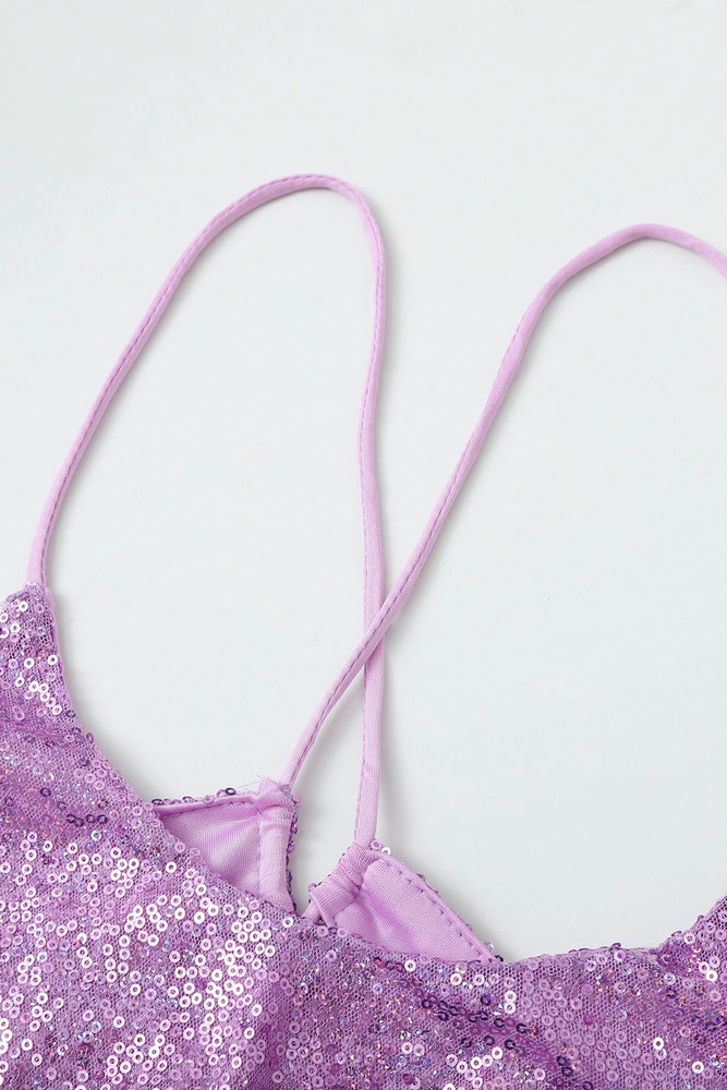 
                      
                        Spaghetti Straps Purple Sequin Short Dress
                      
                    