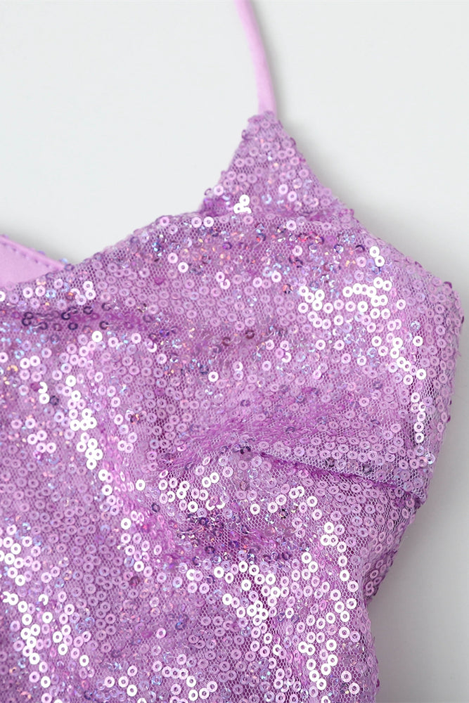 
                      
                        Spaghetti Straps Purple Sequin Short Dress
                      
                    