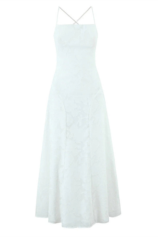 Spaghetti Straps White Floral Long Dress