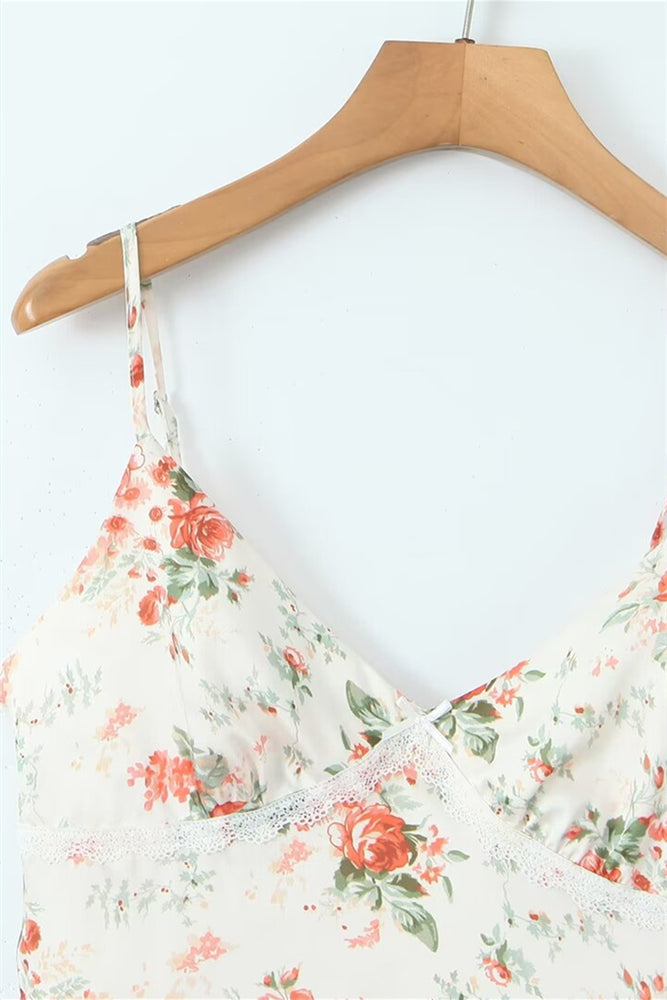 
                      
                        Spaghetti Straps White Floral Print Short Dress
                      
                    