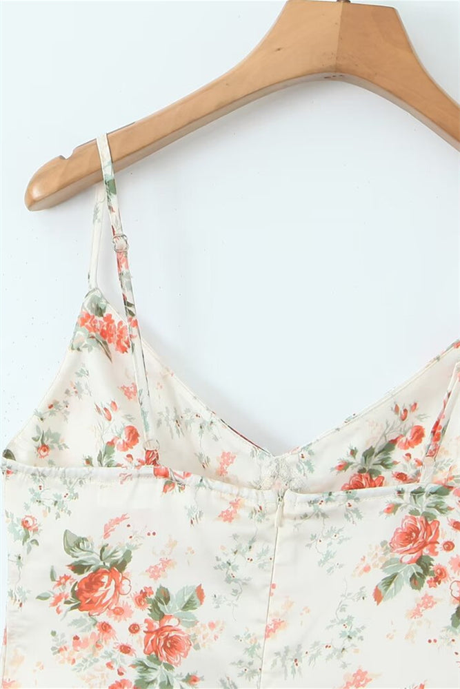 
                      
                        Spaghetti Straps White Floral Print Short Dress
                      
                    