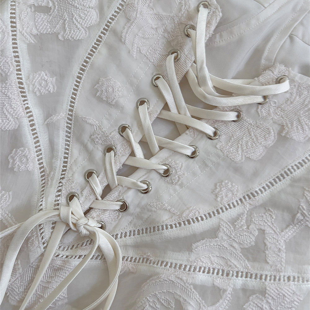 
                      
                        Spaghetti Straps White Jacquard Long Dress
                      
                    