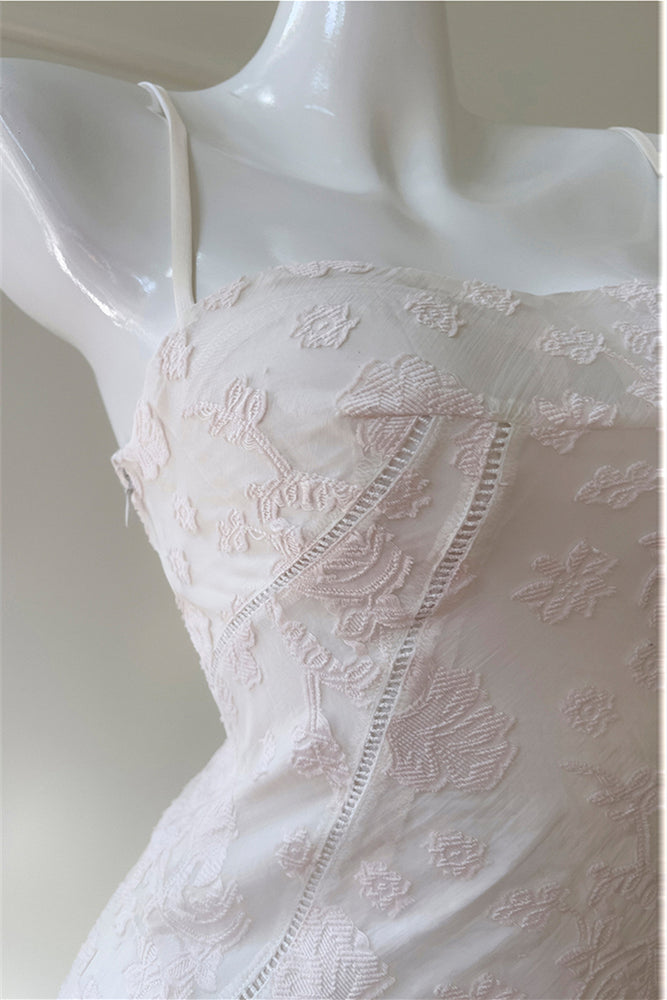 
                      
                        Spaghetti Straps White Jacquard Long Dress
                      
                    