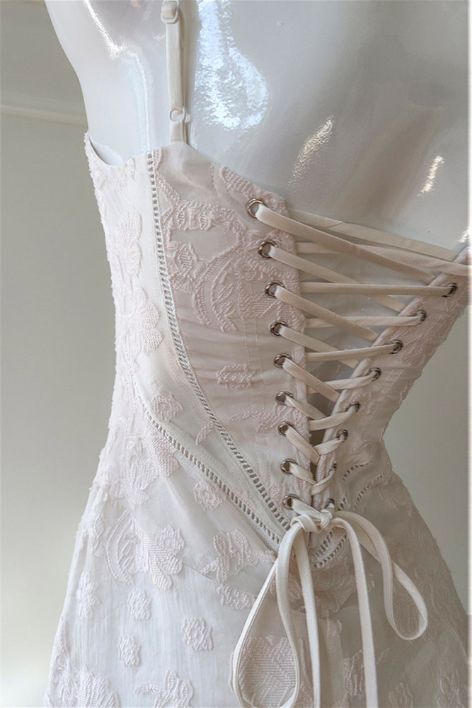 
                      
                        Spaghetti Straps White Jacquard Long Dress
                      
                    
