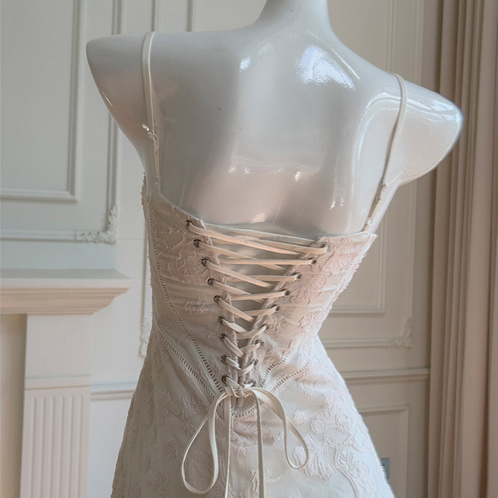 
                      
                        Spaghetti Straps White Jacquard Long Dress
                      
                    