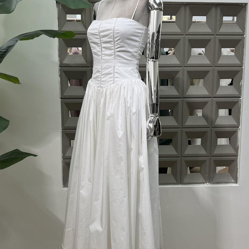 
                      
                        Spaghetti Straps White Ruched A-line Long Dress
                      
                    
