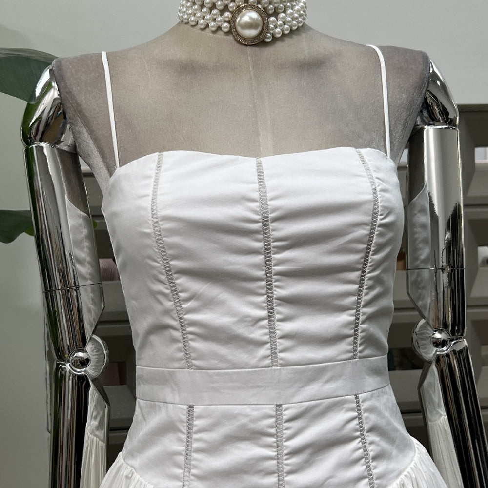 
                      
                        Spaghetti Straps White Ruched A-line Long Dress
                      
                    