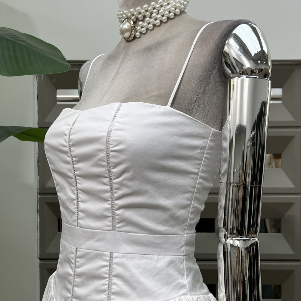 
                      
                        Spaghetti Straps White Ruched A-line Long Dress
                      
                    