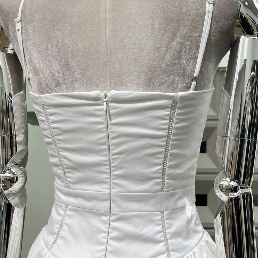 
                      
                        Spaghetti Straps White Ruched A-line Long Dress
                      
                    