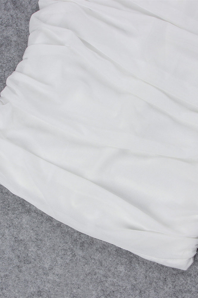 
                      
                        Spaghetti Straps White Ruched Bodycon Short Dress
                      
                    