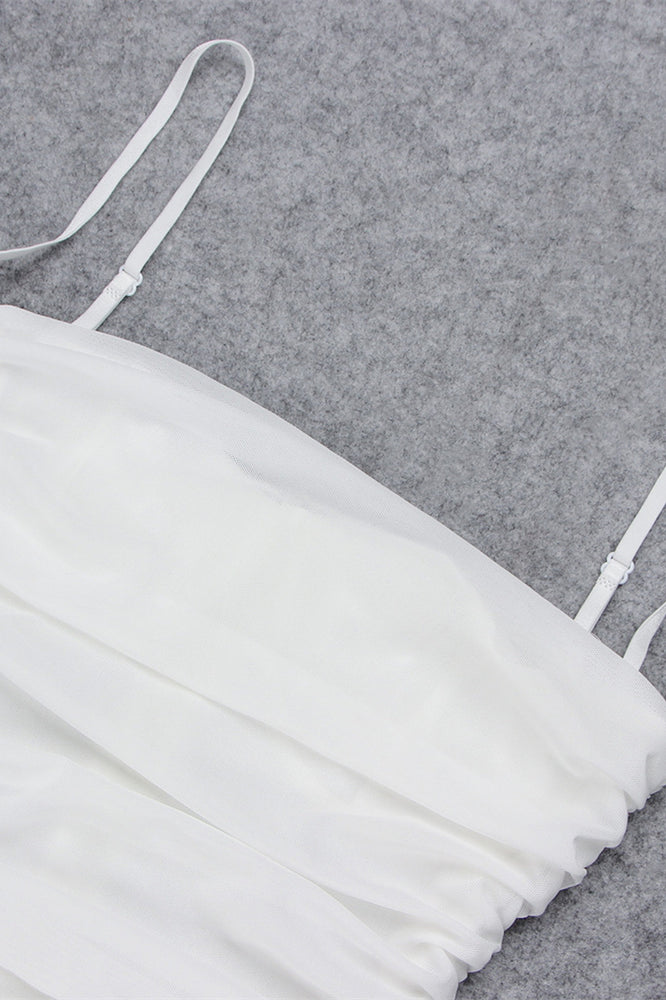 
                      
                        Spaghetti Straps White Ruched Bodycon Short Dress
                      
                    