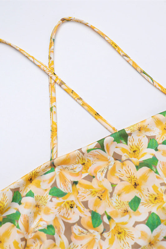 
                      
                        Spaghetti Straps Yellow Floral Print Short Dress
                      
                    
