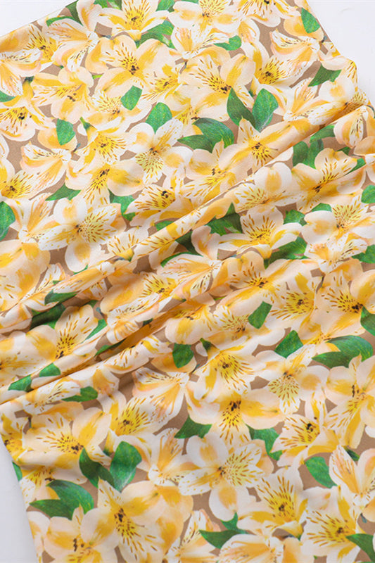 
                      
                        Spaghetti Straps Yellow Floral Print Short Dress
                      
                    