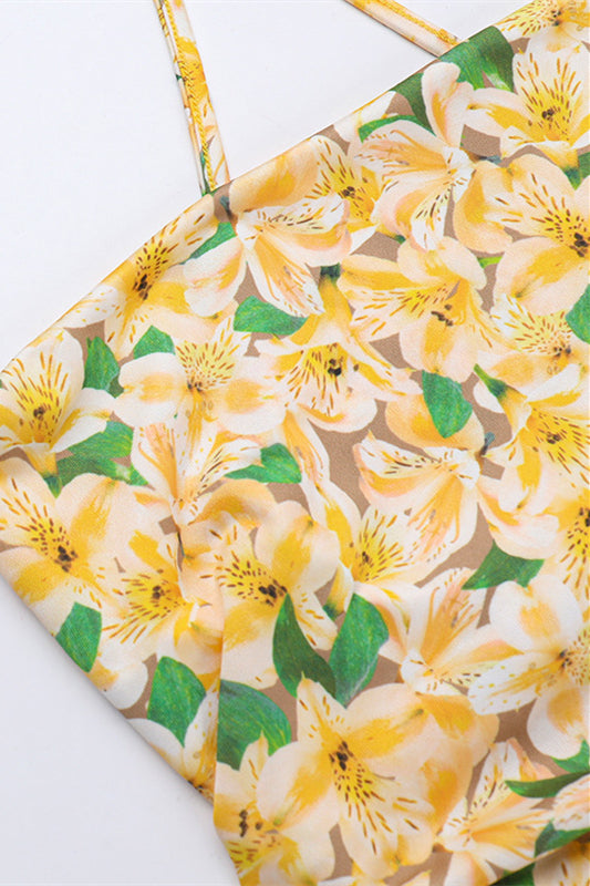 
                      
                        Spaghetti Straps Yellow Floral Print Short Dress
                      
                    
