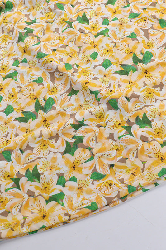 
                      
                        Spaghetti Straps Yellow Floral Print Short Dress
                      
                    