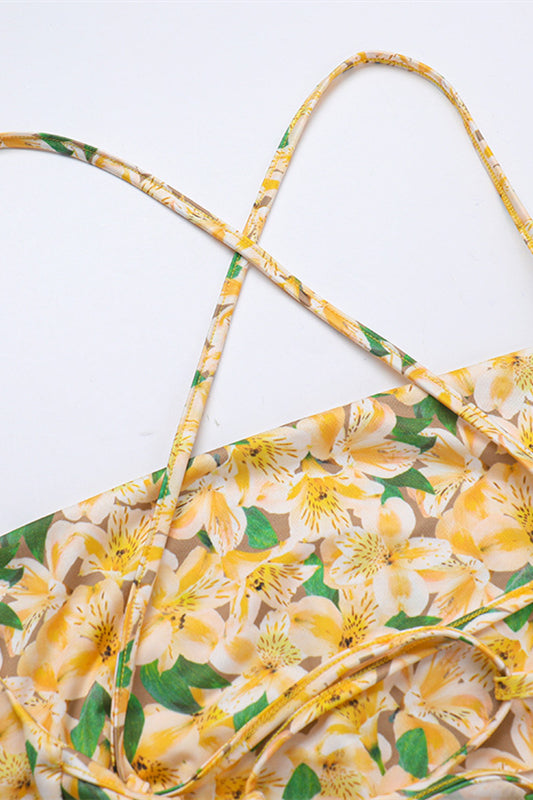
                      
                        Spaghetti Straps Yellow Floral Print Short Dress
                      
                    