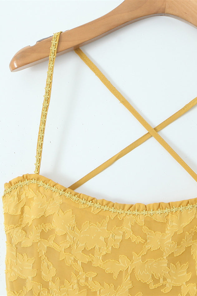 
                      
                        Spaghetti Straps Yellow Lace Mermaid Maxi Dress
                      
                    