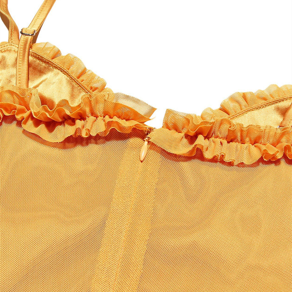 
                      
                        Spaghetti Straps Yellow Ruched Irregular Long Dress
                      
                    