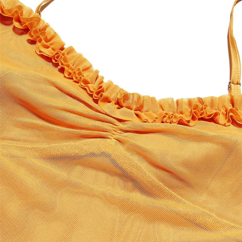 
                      
                        Spaghetti Straps Yellow Ruched Irregular Long Dress
                      
                    