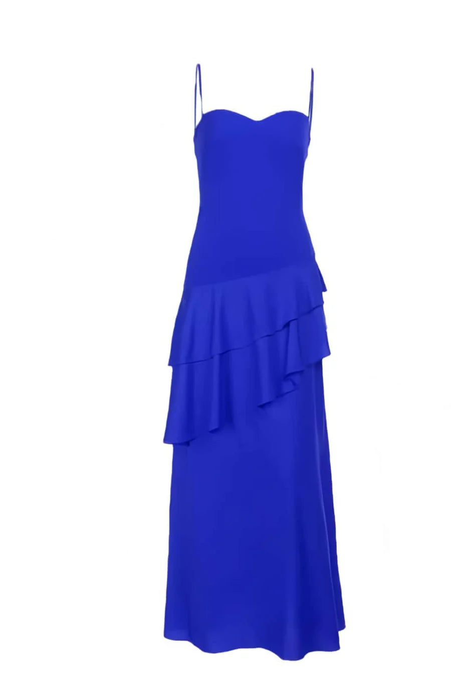 Spaghetti Straps Hot Pink Ruffled Hem Long Dress