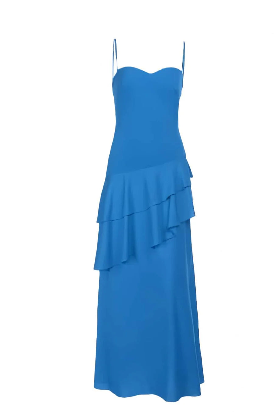 Spaghetti Straps Hot Pink Ruffled Hem Long Dress