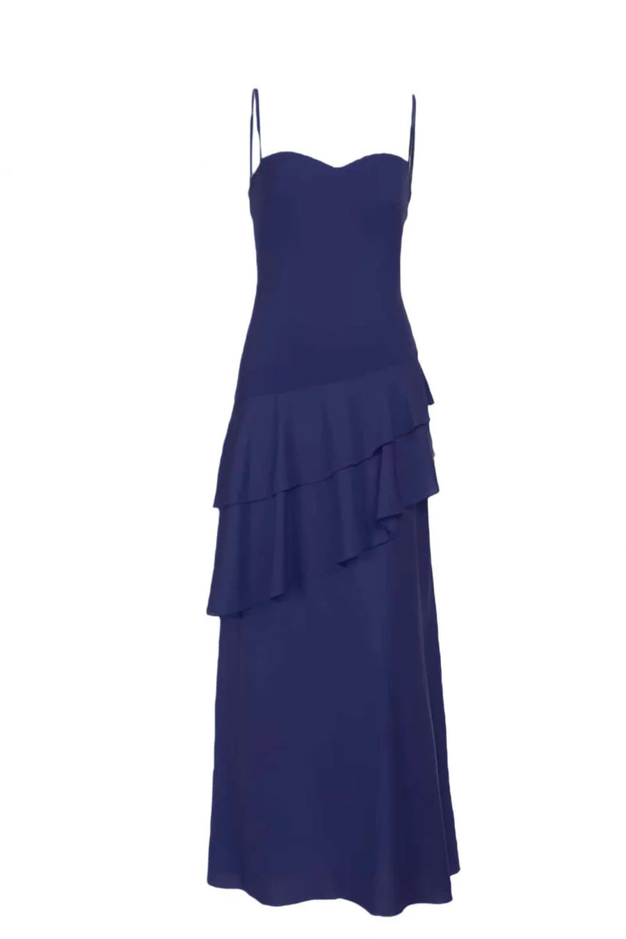 Spaghetti Straps Hot Pink Ruffled Hem Long Dress