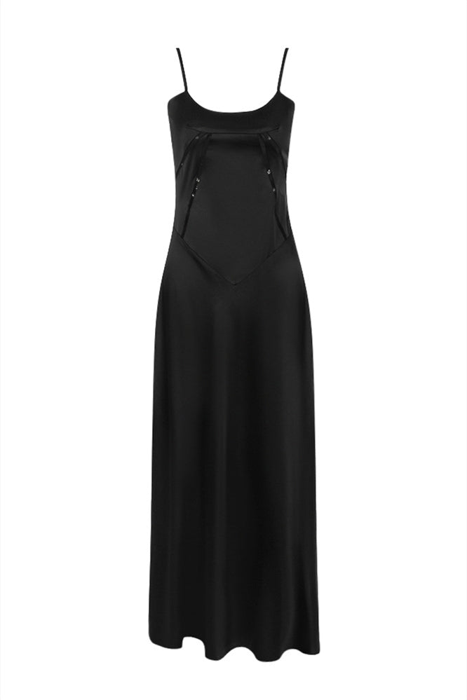 Spaghetti Straps Lilac Satin A-line Long Dress