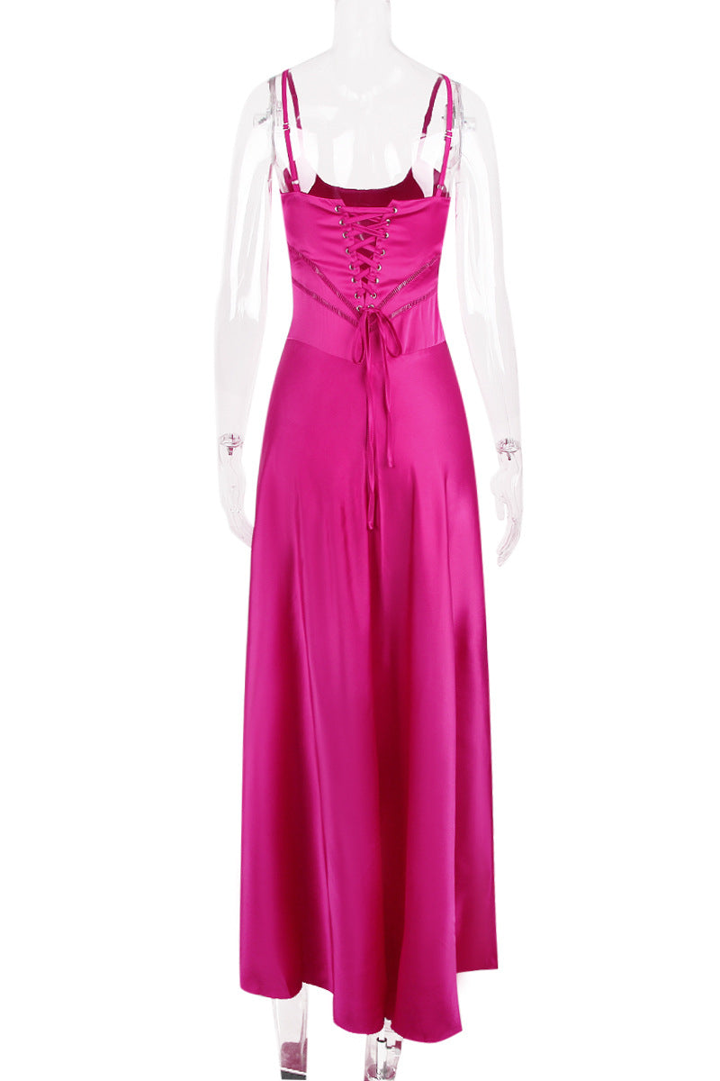 Spaghetti Straps Lilac Satin A-line Long Dress