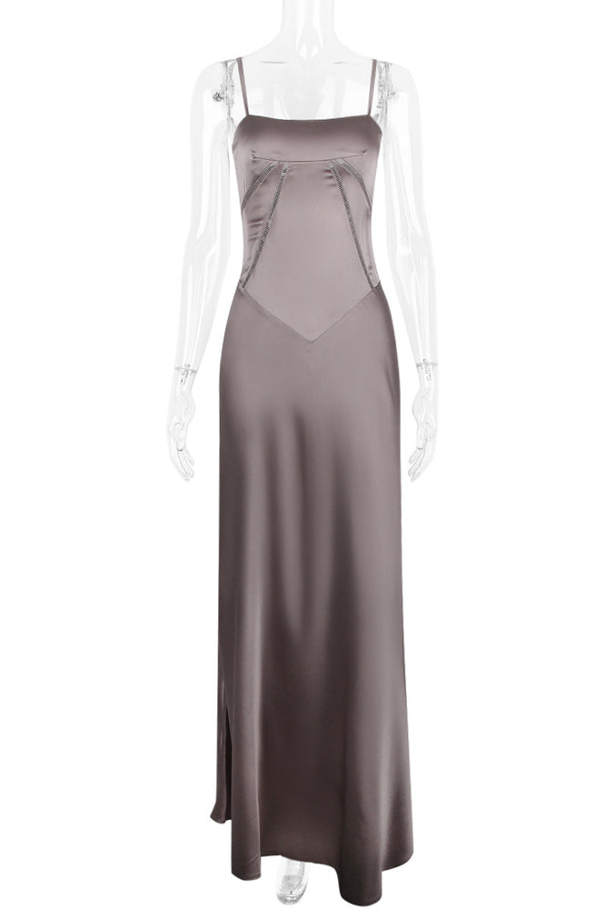 
                      
                        Spaghetti Straps Lilac Satin A-line Long Dress
                      
                    
